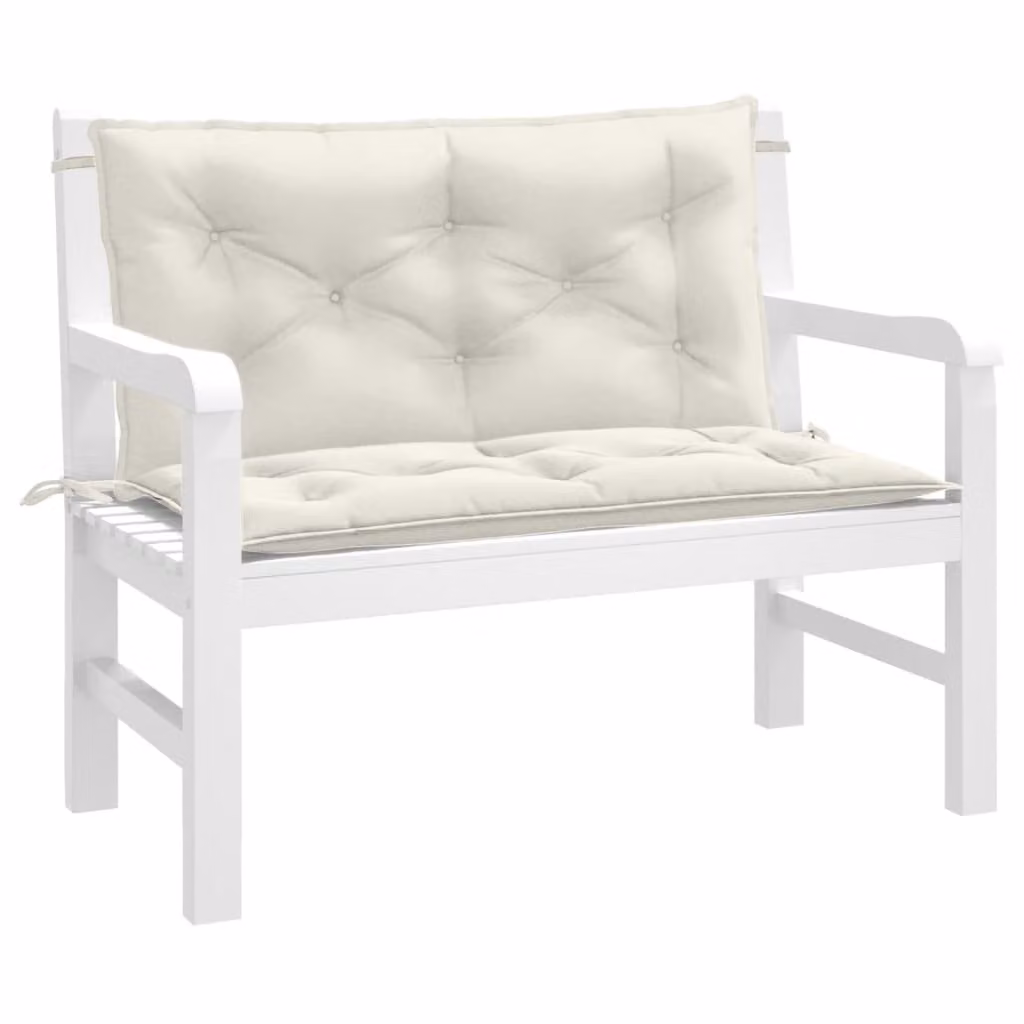 Set di 2 cuscini per panca da giardino vidaXL in tessuto beige e bianco, resistenti ai raggi UV e antiscivolo, L 100 cm x P 50 cm x H 7 cm