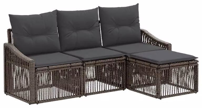Set di divani da giardino, 4 pezzi, colore grigio, in rattan sintetico