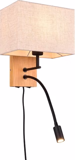 Applique da lettura Osram regolabile in metallo, legno e tessuto, nero e legno, L 25 cm – 1
