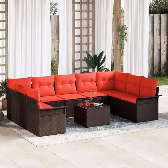 Set Divano da Giardino 10 pz Marrone polyrattan 3354203