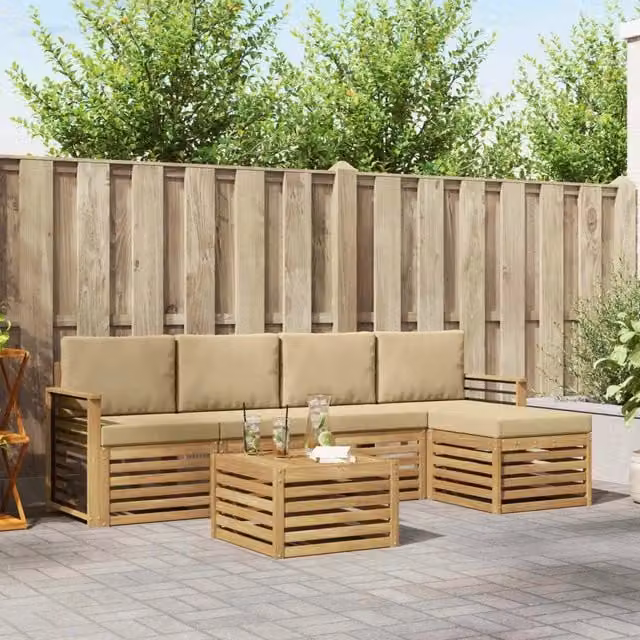 Set di divani da esterno 6 pz Bianco e Beige Poliestere 3391728