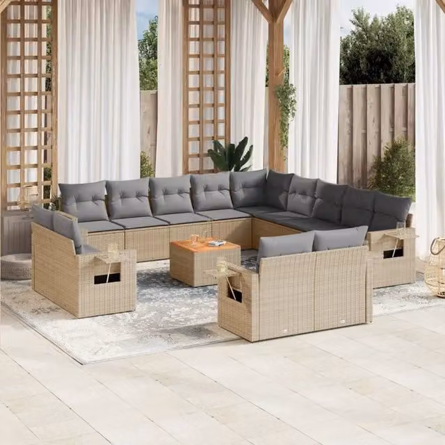 Set di Divani da Giardino a L vidaXL in Polyrattan Beige e Grigio con Cuscini e Tavolino da Esterno – 1