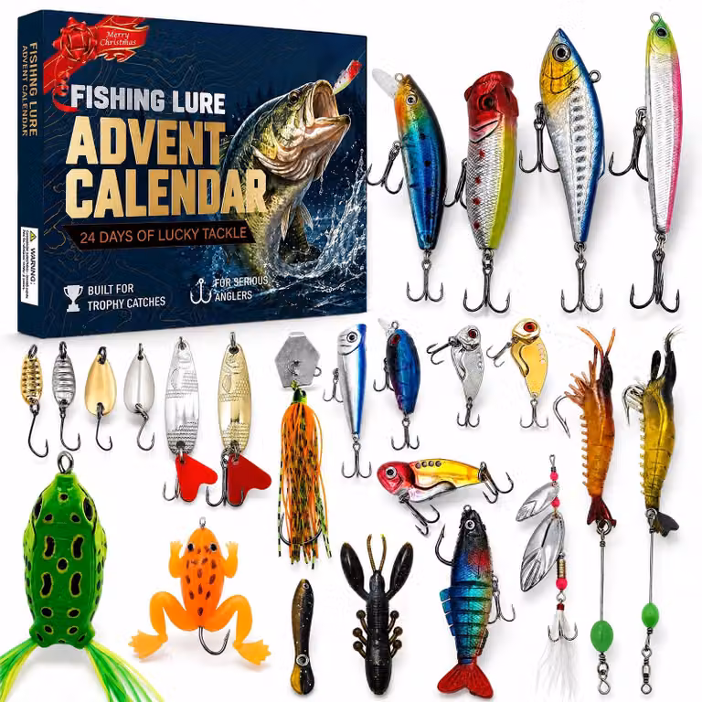 Calendario dell'Avvento per la pesca, 24 esche, ideale per pescatori, perfetto per il periodo dell'Avvento
