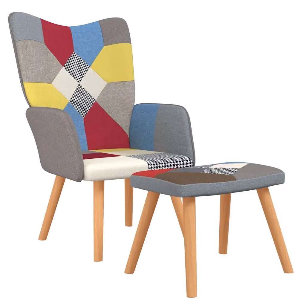 Poltrona Relax con Poggiapiedi in Tessuto Patchwork Multicolore con Design Moderno e Astratto – 2