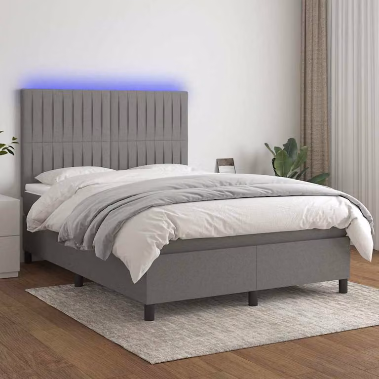 Letto Ibrido con Materasso e Illuminazione LED vidaXL in Tessuto Grigio, L 140 x P 200 cm