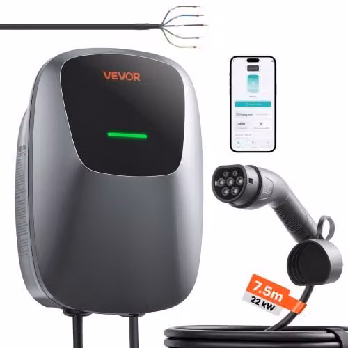 Stazione di Ricarica per Auto Elettriche e Ibridi Plug-in VEVOR 22kW Trifase Tipo 2, Grado IP65, Controllo Remoto via App WiFi, Grigio