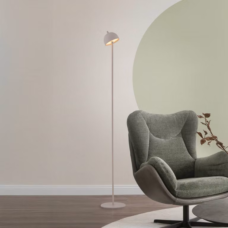 Schöner Wohnen Lampada LED da pavimento ricaricabile Bellis, color sabbia, IP54 dimmerabile, Crema / Ambra, Soggiorno / Sala da pranzo, Metallo, Scandinavo