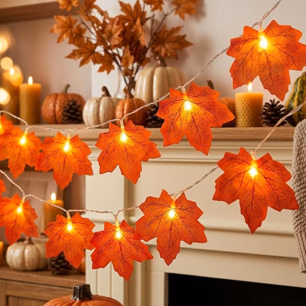 Catene luminose a forma di foglie d'acero, alimentazione USB, 6 metri, 40 LED, decorazione autunnale