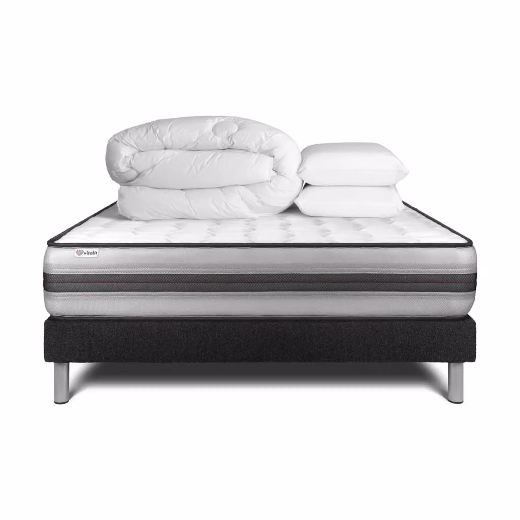 Kit letto completo Vitalpower Recover bianco con materasso in schiuma traspirante 200x200 cm, box spring con doghe, 2 cuscini e piumino – 2