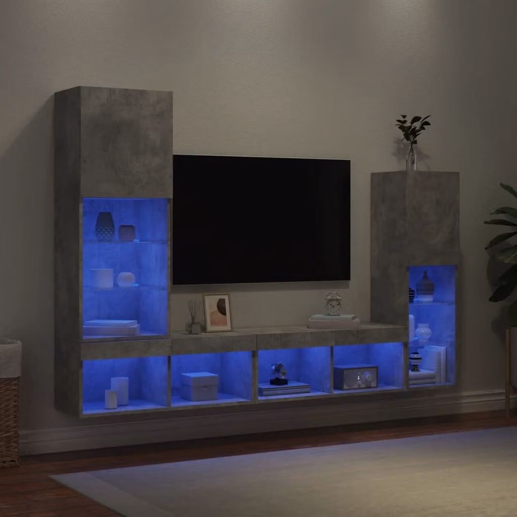 Mobile TV da parete vidaXL moderno in legno e MDF grigio con illuminazione LED integrata L: 102 cm, P: 40,5 cm, H: 30 cm – 1