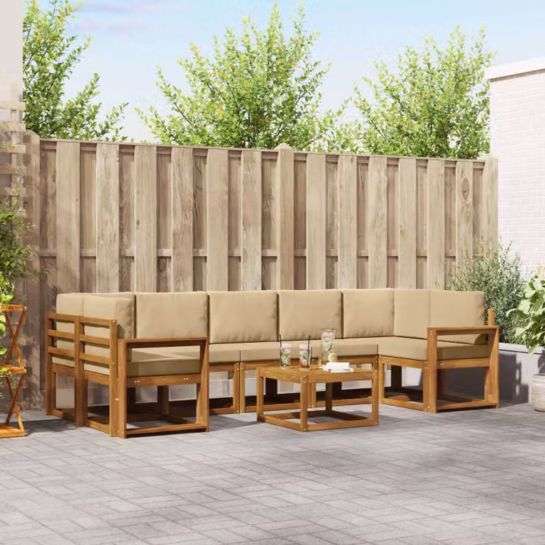 Set di divani da esterno vidaXL 8 pz in legno di acacia, colore naturale e beige