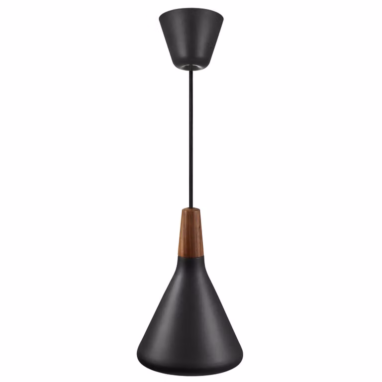 NORDLUX Nori lampadario nero con legno, Variante: Ø 180 x 265 x 3000 mm, 40 W, nero