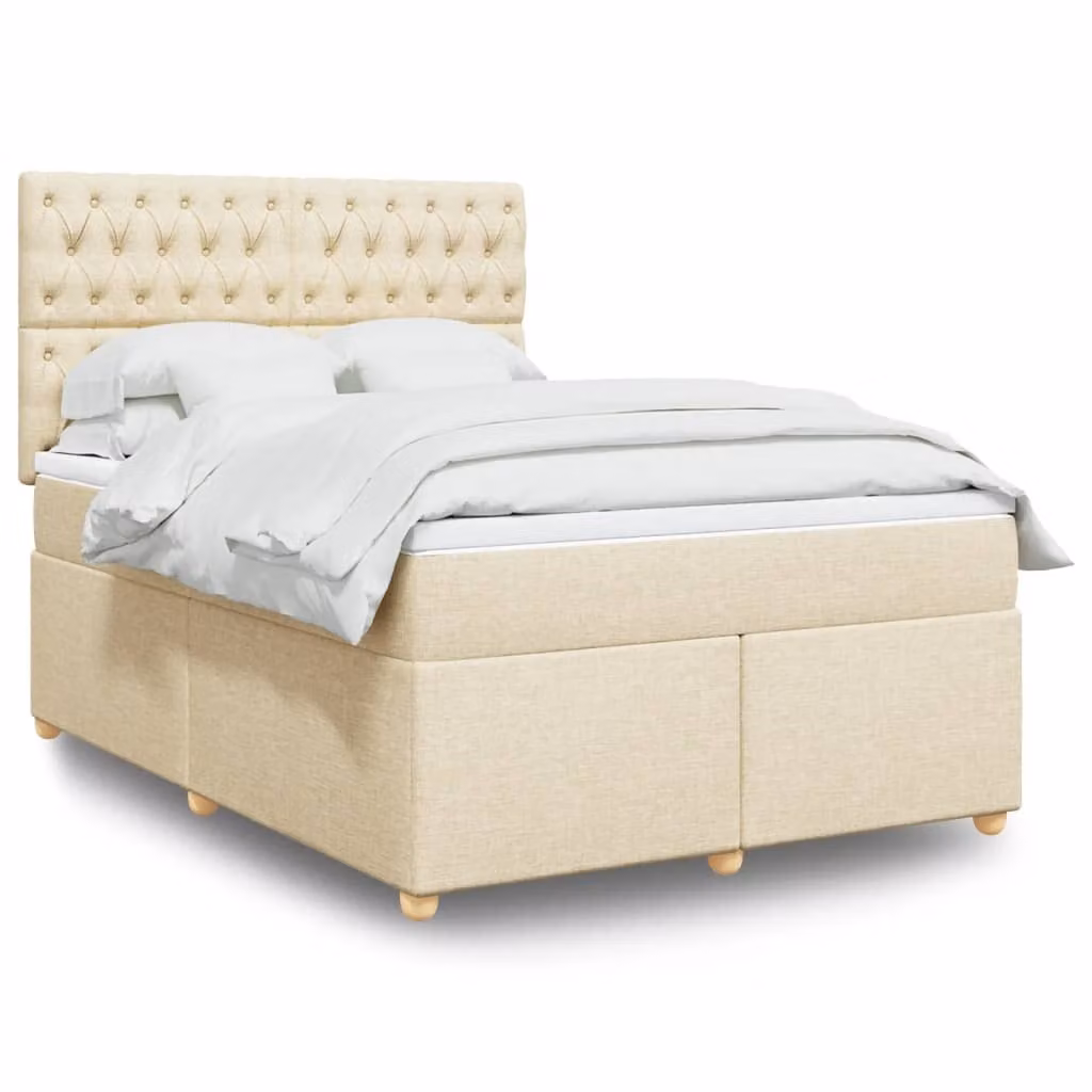 Maison Exclusive - Giroletto a Molle con Materasso Crema 160x200 cm in Tessuto