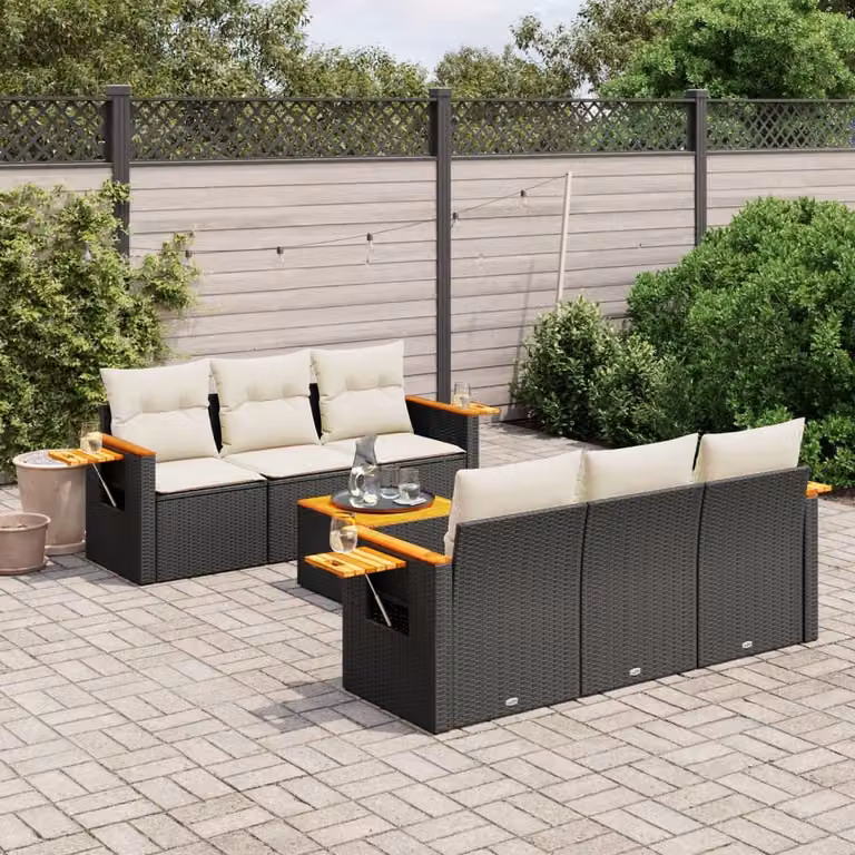 vidaXL Set Divani da Giardino Moderno in Polyrattan con Cuscini 7pz Nero e Bianco