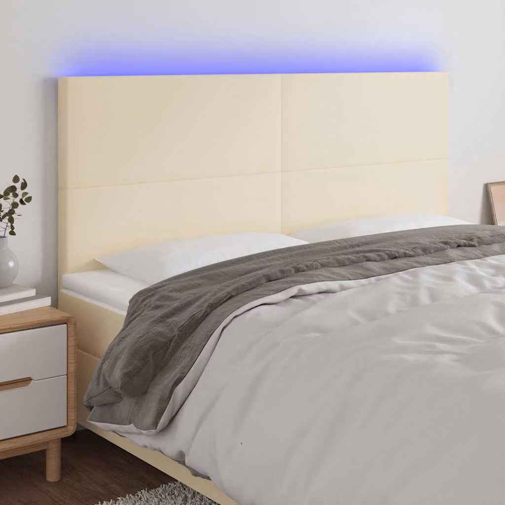 Testiera per letto con LED e porta USB vidaXL in similpelle beige, L: 160 cm, P: 5 cm, H: 118-128 cm