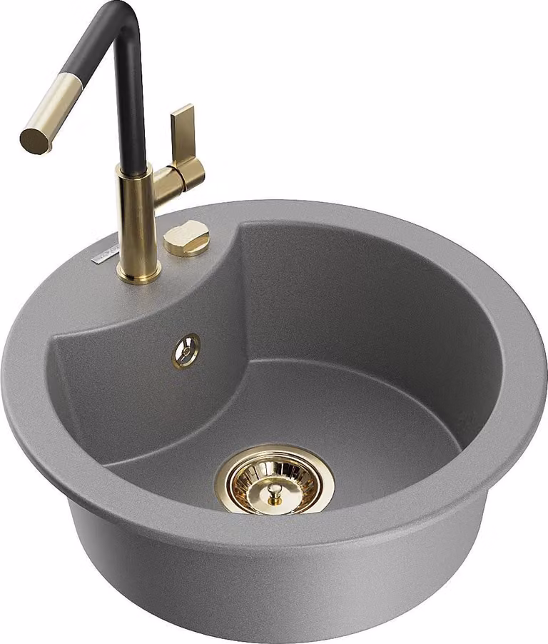 Mexen Diego lavello in granito a 1 vasca con miscelatore cucina Flora, grigio - 6512-71-670401-57-G