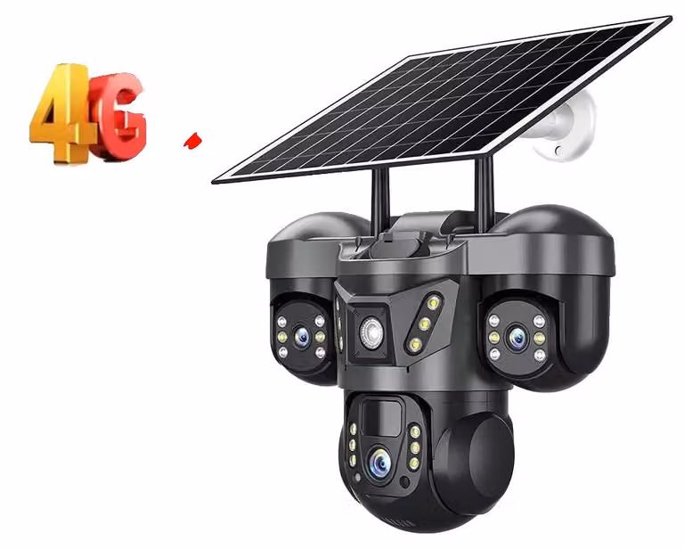 Telecamera di sicurezza, tripla lente, alimentata a energia solare, telecamera solare 4G, senza scheda
