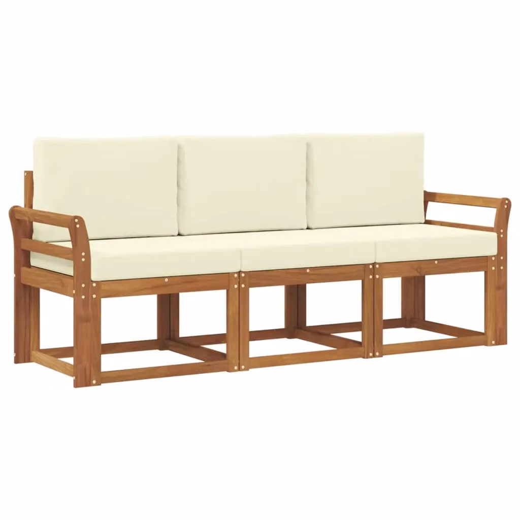 Set di divani da esterno vidaXL in legno di acacia con cuscini, beige e bianco – 2
