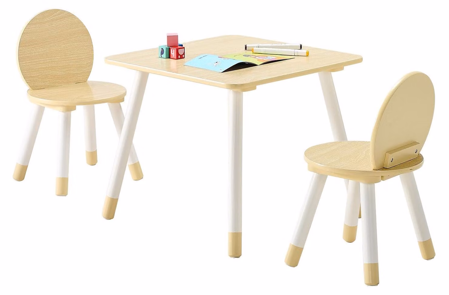 Set composto da tavolo e 2 sedie per bambini, set tavolo e sedia per bambini piccoli con bordi arrotondati e piano con motivi graffiti, scrivania in legno per attività artistiche, lavoretti manuali, lettura, studio, disegno, per la scuola, l'asilo nido o