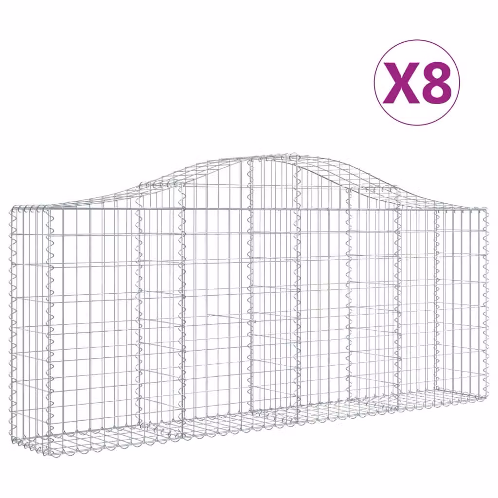 Cesti Gabbioni ad Arco 8 pz 200x30x80/100 cm Ferro Zincato