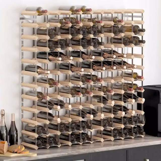 Portavini da parete MERCATOXL in legno di pino massello e metallo, stile rustico, colore marrone, L: 120 cm, H: 110 cm, P: 22,5 cm