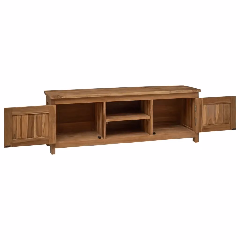 Mobile TV vidaXL in legno di teak massiccio e metallo, colore marrone, L 110 x P 30 x H 40 cm – 2