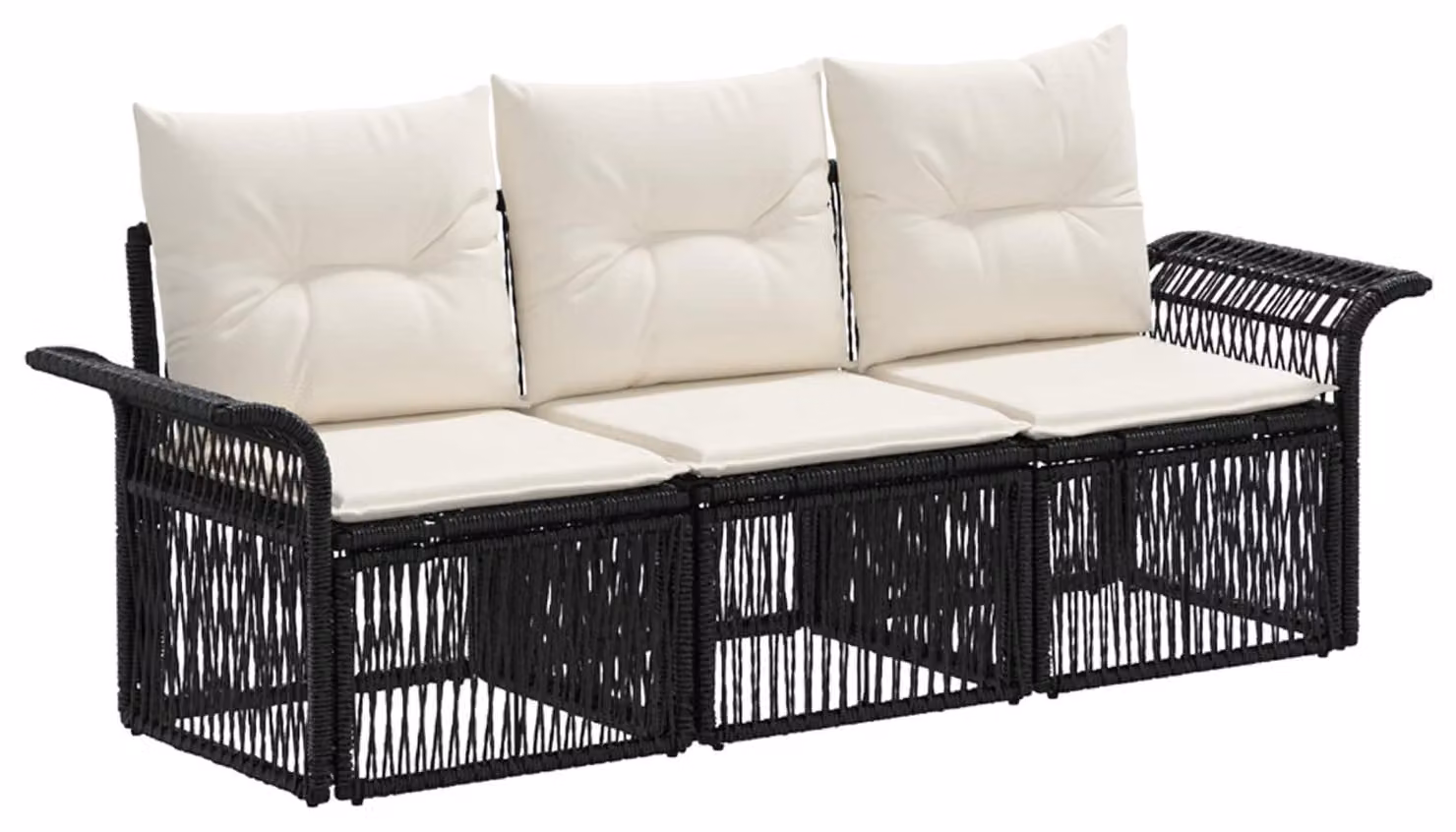 Tre divani da giardino, colore nero, in rattan sintetico