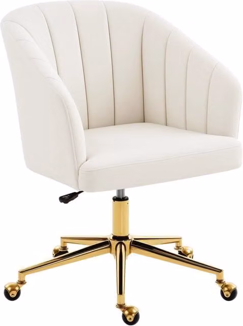 Sedia da ufficio moderna XYLO in velluto beige con struttura in metallo oro, girevole e con altezza regolabile