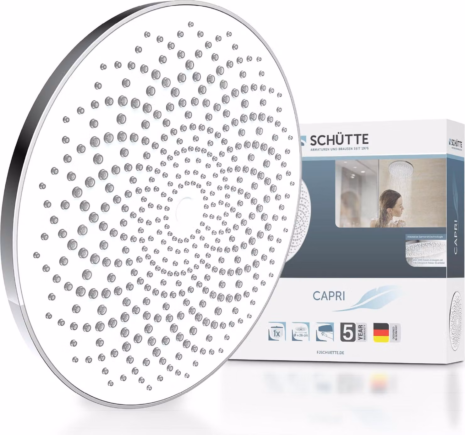 SCHÜTTE CAPRI Soffione, cromato/bianco