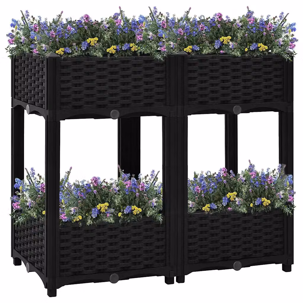 Fioriera Rialzata vidaXL in Plastica Nera per Giardino Ornamentale e Orto, L: 80 cm, P: 40 cm, H: 71 cm