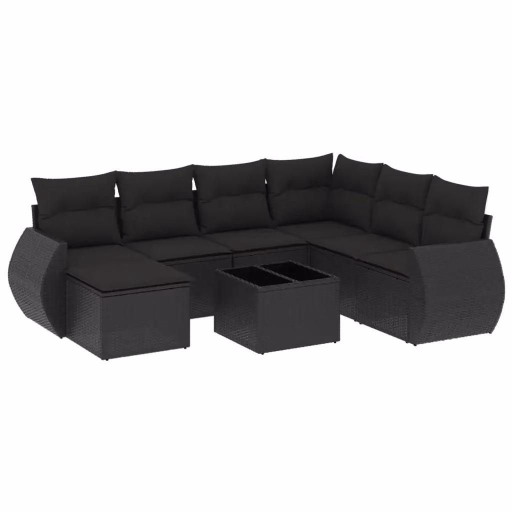 vidaXL Set Divani da Giardino in Polyrattan Nero con Cuscini e Tavolino da Esterno 8 pz – 2