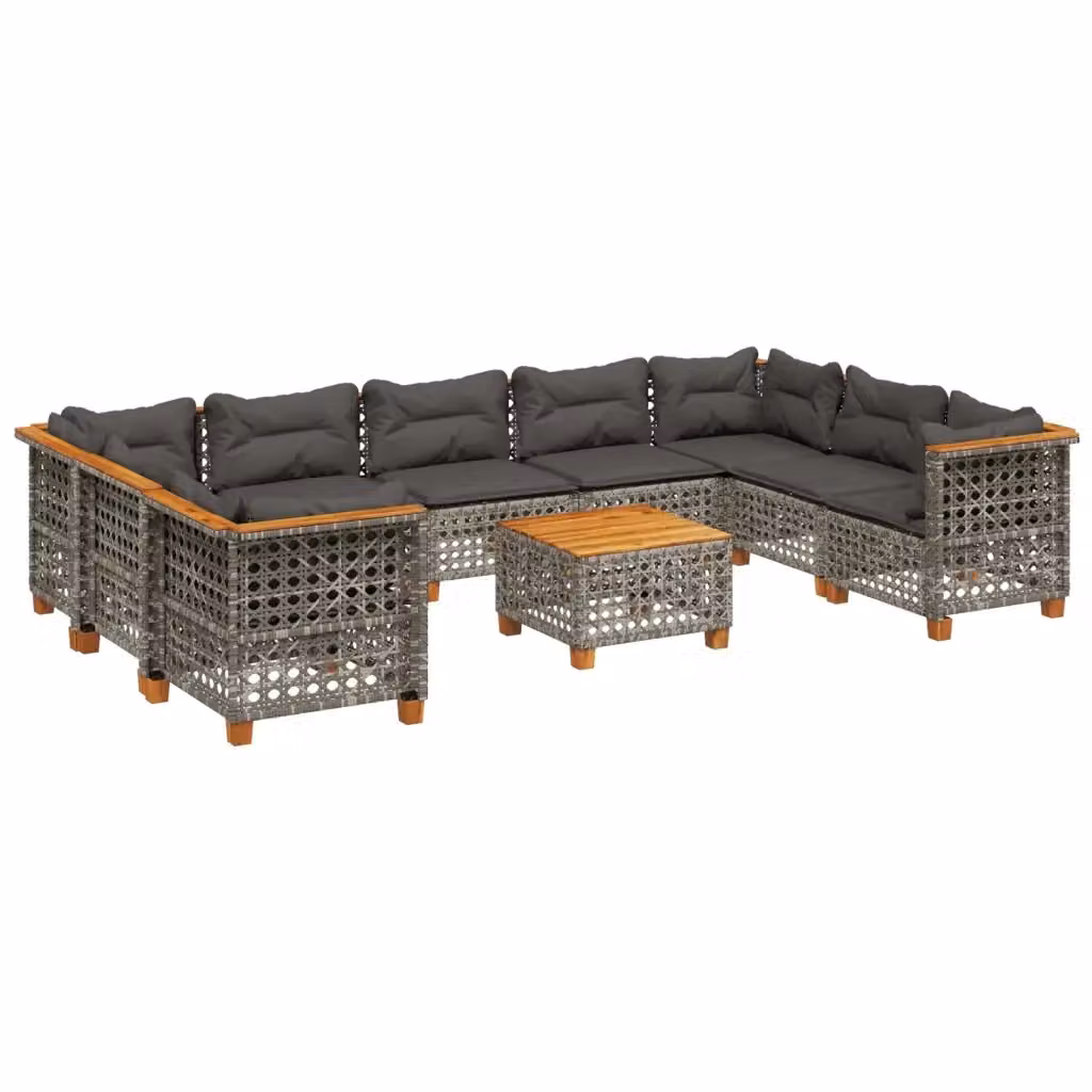 Set Divano da Giardino a Forma di U vidaXL in Polyrattan Grigio con Cuscini e Tavolino da Esterno – 2