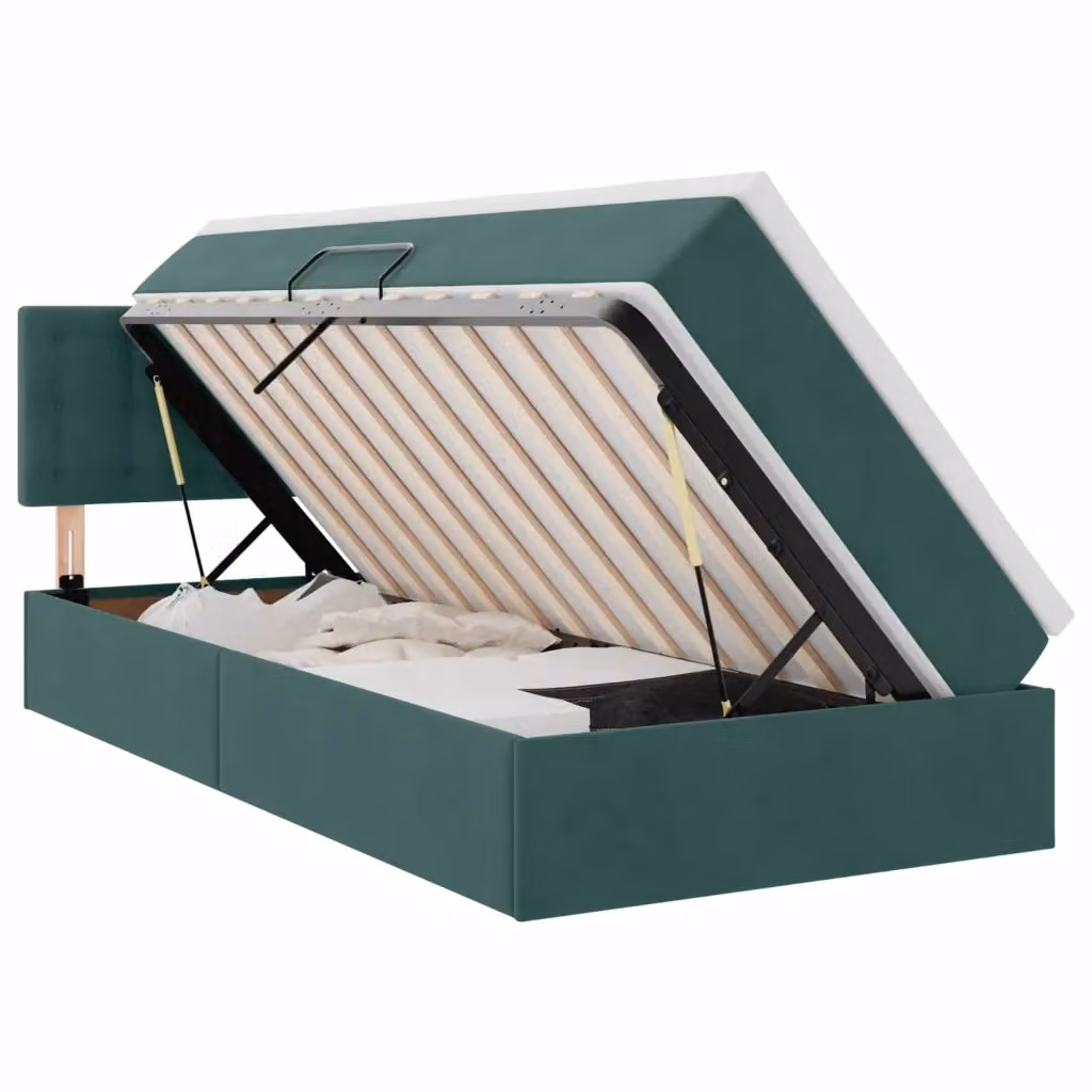 Letto con contenitore e illuminazione LED vidaXL in velluto verde, L 90 x P 200 cm – 2