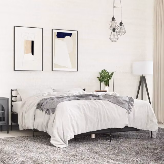 Giroletto Nero 150x200 cm in Legno Multistrato e Metallo 3280047