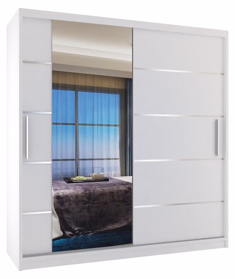 BELINI Verona, armadio scorrevole da 158 cm, bianco opaco - armadio con specchio e 2 cassetti, ideale per la camera da letto