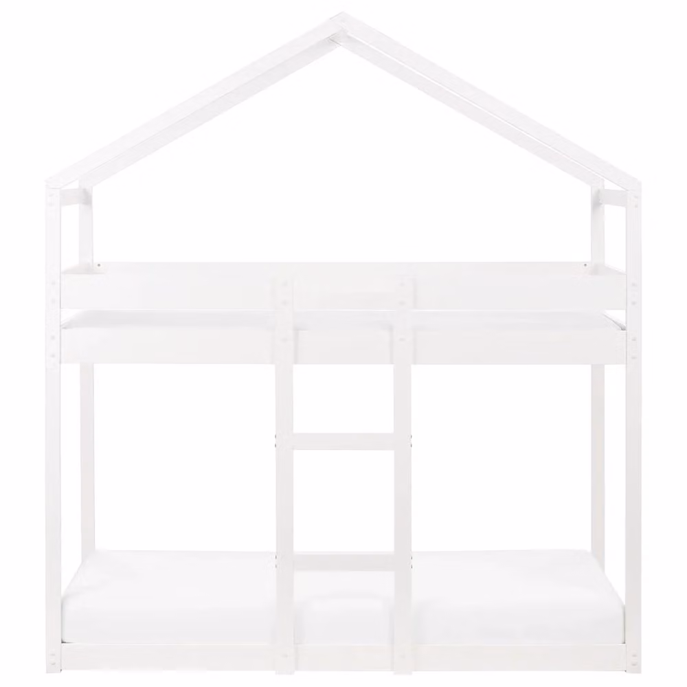 Letto a castello Beliani in legno di pino bianco a forma di casa per cameretta dei bambini L 90 x P 200 x H 230 cm – 2