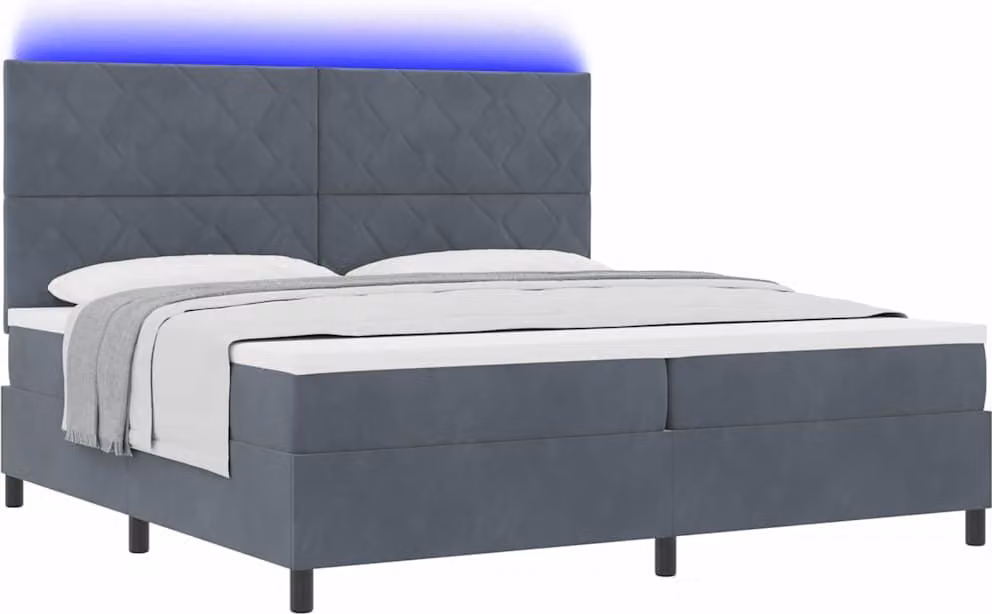 Letto boxspring LED con materasso grigio scuro 200 x 200 cm tessuto