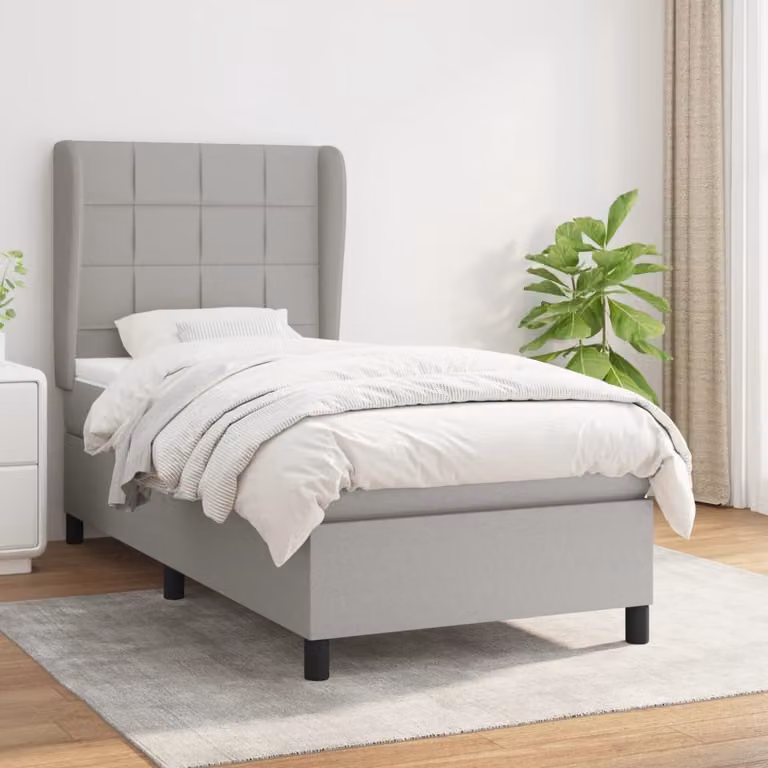 The Living Store Letto a molle con materasso grigio chiaro 90x200 cm in tessuto
