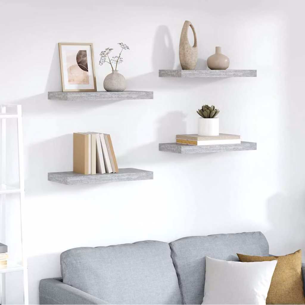 Set di 4 Scaffali a Parete vidaXL in MDF e Metallo, Grigio Cemento, L 50 x P 23,5 x H 3,8 cm