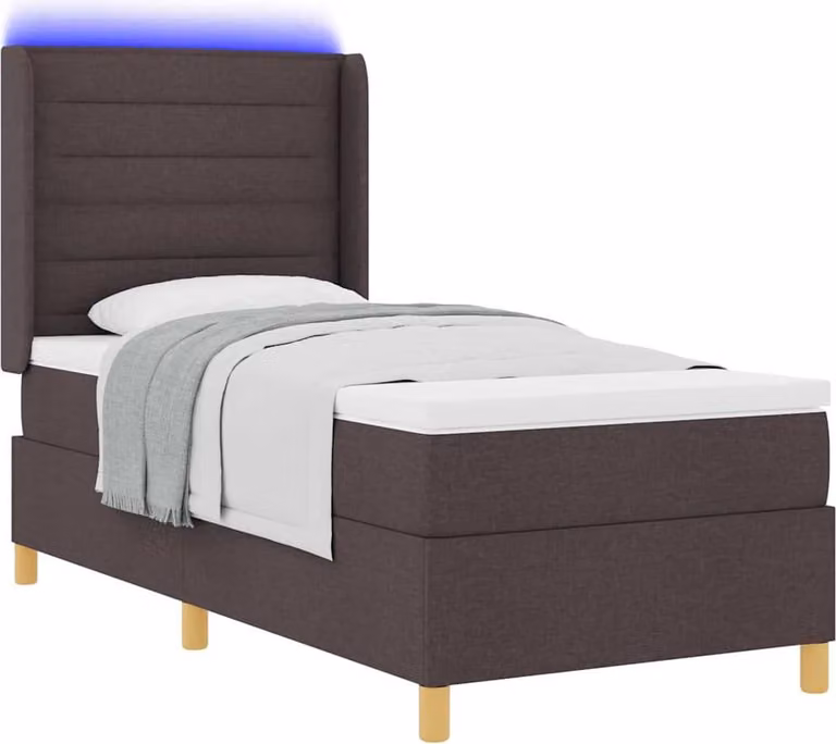 Letto a molle con strisce LED Marrone 100 x 200 cm Tessuto