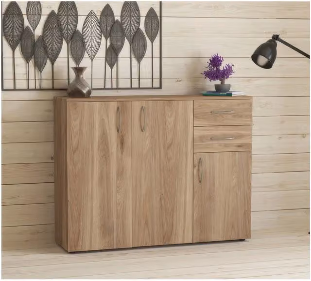Mobile Multiuso in Kit Rovere 102 x 35,5 x h 92,5 cm a 3 Ante e 2 Cassetti