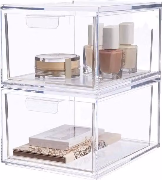 Set di 2 organizer trasparenti in plastica ripiegabili per cosmetici con altezza 45 cm
