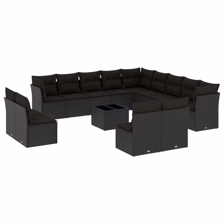 Set Divani da Giardino 14pz con Cuscini in Polyrattan Nero