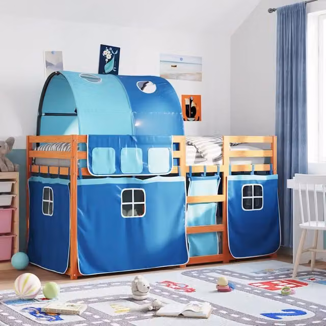 Letto a Castello senza Materasso-Struttura Letto a Castello Blu 90x200cm Massello Pino 995201