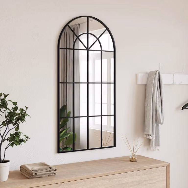 Specchio da parete ad arco vidaXL in metallo e vetro nero L: 50 cm, H: 100 cm