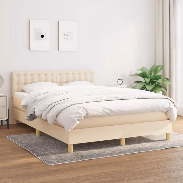 Letto Ibrido con Giroletto a Molle e Materasso vidaXL in Tessuto Beige e Bianco L/P/H: 140 x 200 cm