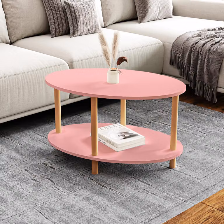 Tavolino 'Højreby' ovale con gambe in faggio 70 x 44 x 43 cm rosa