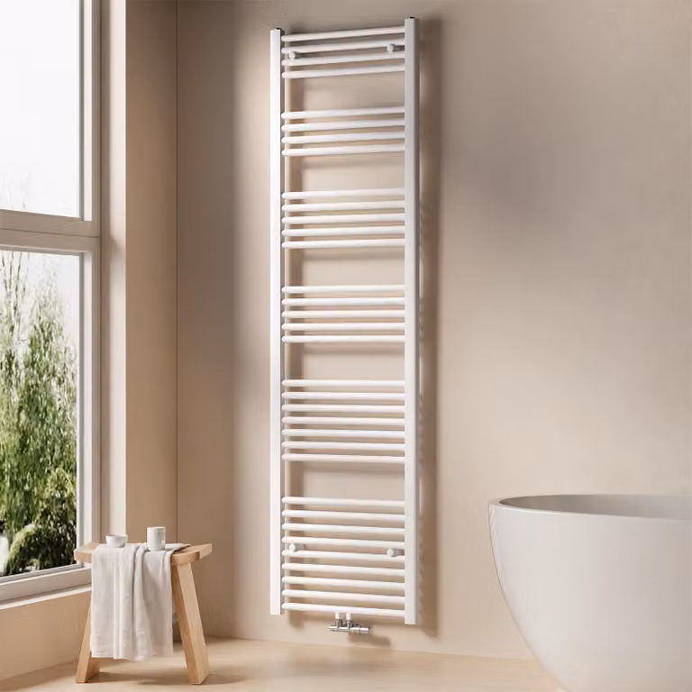 EMKE Radiatore da bagno Asciugamano Radiatore 50x180cm 739 Watt di potenza Bianco Radiatore da bagno Attacco centrale Riscaldamento senza elemento riscaldante