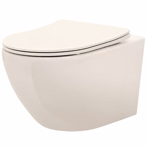 Rea - Carlo Mini Rimless Vaso Wc Sospeso Beige, Vaso Wc Sospeso In Ceramica 49,5X37X32cm, Sedile Incluso