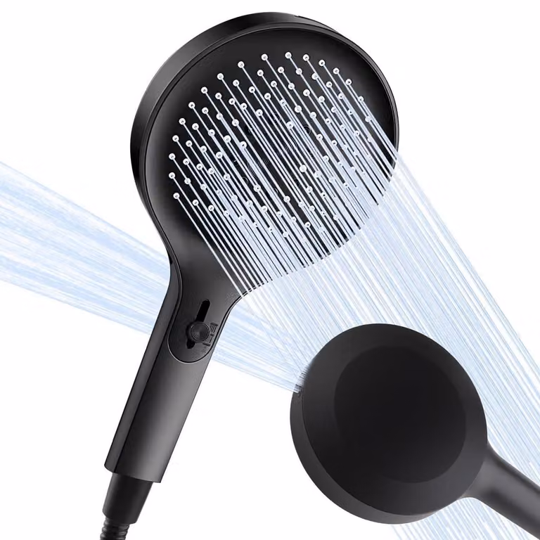 Doccia da 140 mm con tubo flessibile e supporto, colore nero, 4 modalità, realizzata in plastica ABS